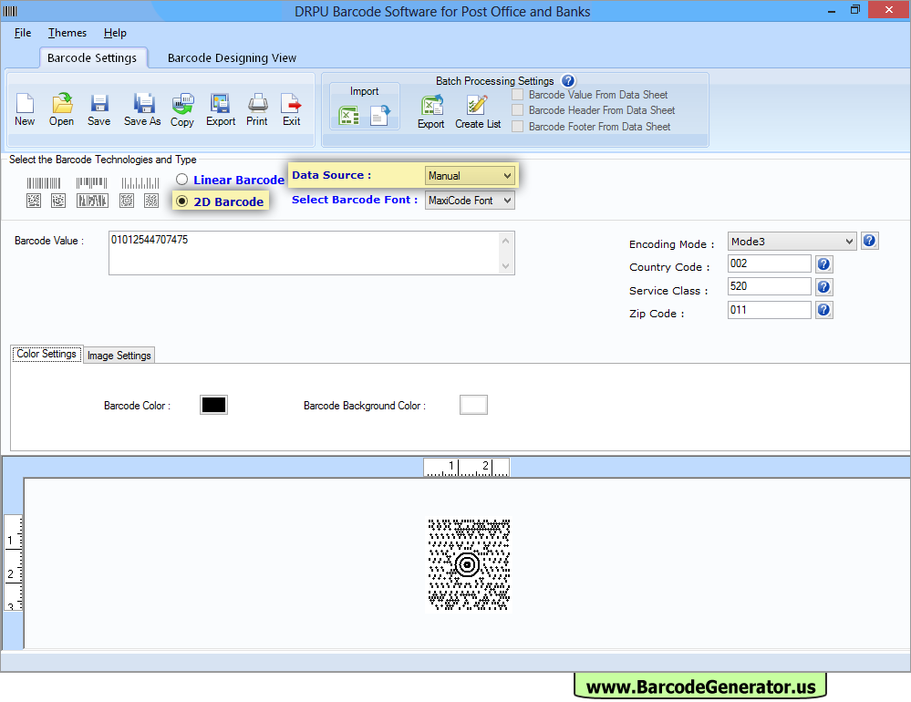 Barcode Generator software for Post Office screenshots postal bar code