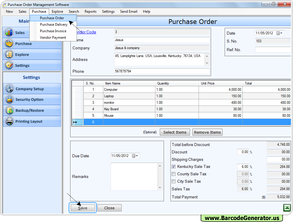 Purchase order management software screenshots PO system maintain sales