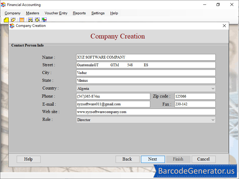 Screenshot of Financial Accounting Barcode Software 6.0.6