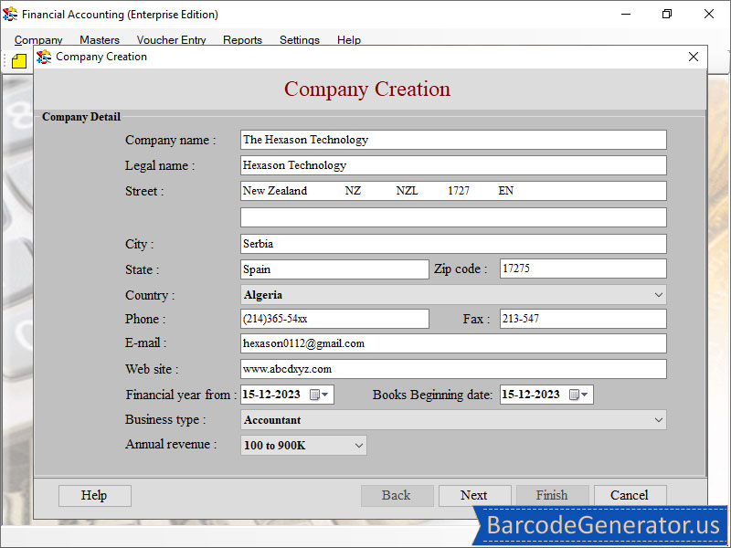 Screenshot of Financial Accounting Software