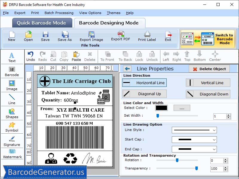 Screenshot of Healthcare Barcode Generator