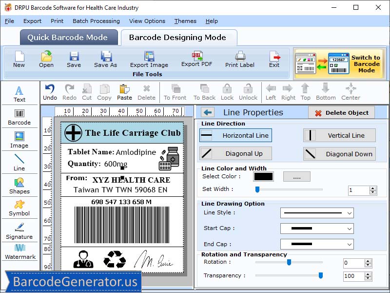 Healthcare Barcode Generator screenshot