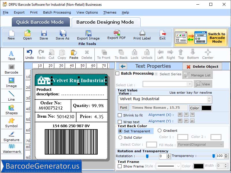 Screenshot of Industrial Barcode Generator Free