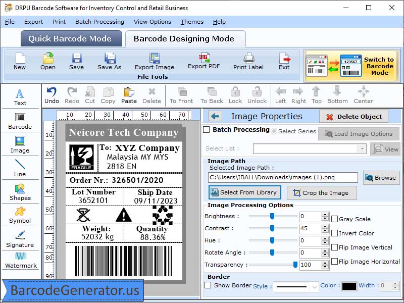 Screenshot of Inventory Barcode Generator Software