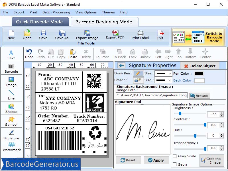 Screenshot of Standard Barcode Generator Tool