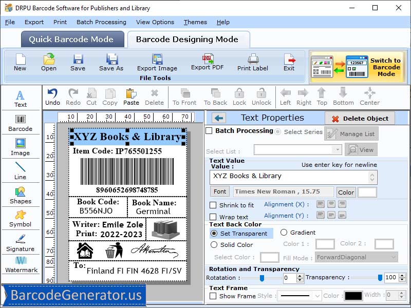 Screenshot of Barcode Generator for Publisher 6.1.9