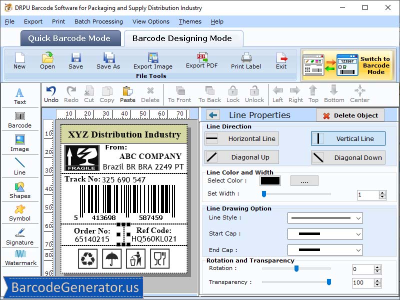 Screenshot of Packaging Barcode Label Generator