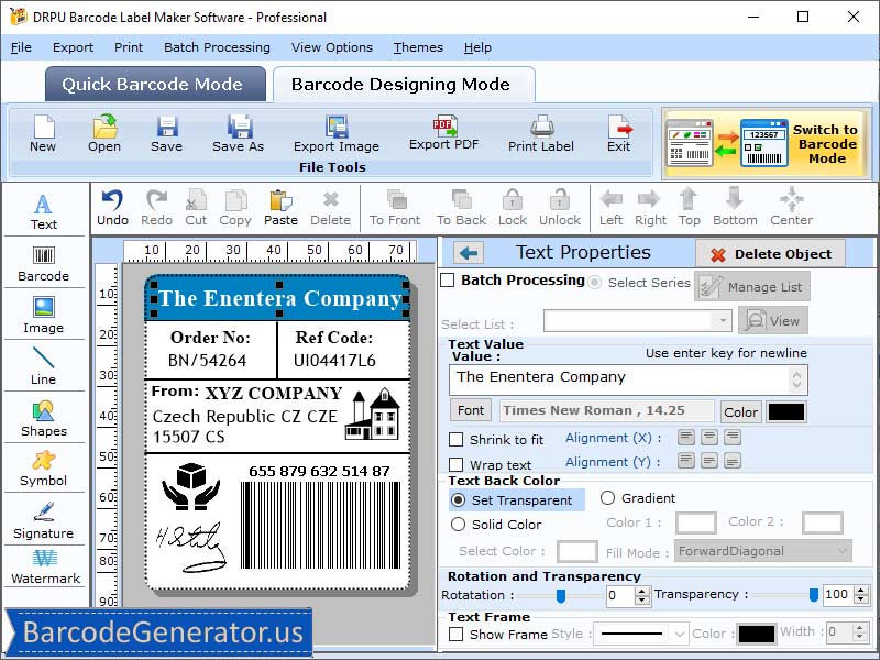 Screenshot of Professional Barcode Designing Tool