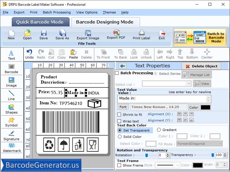 Screenshot of Barcode Generator