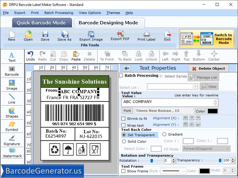 Screenshot of Standard Barcode Making Software