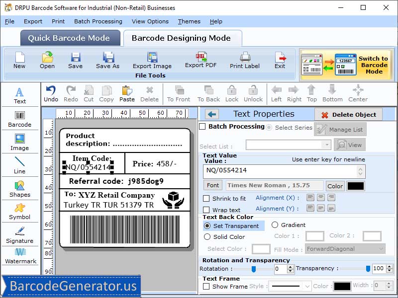 Screenshot of Warehouse Barcode Generator 6.2.9