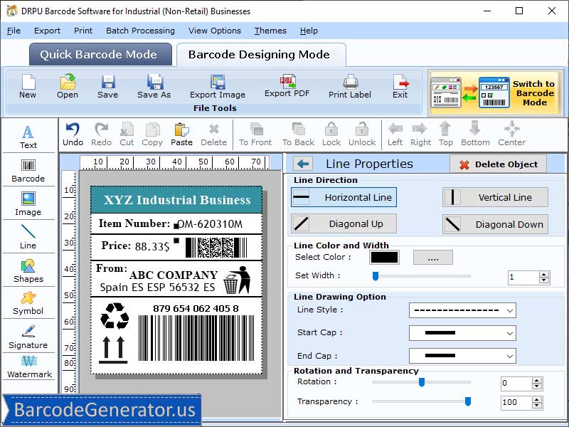 Screenshot of Barcode Generator for Warehousing