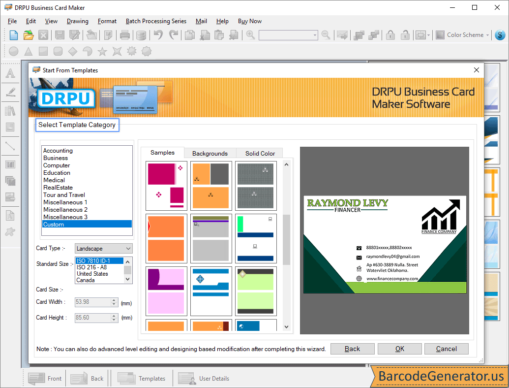 Select Template Category and Background Select Template Category and Background