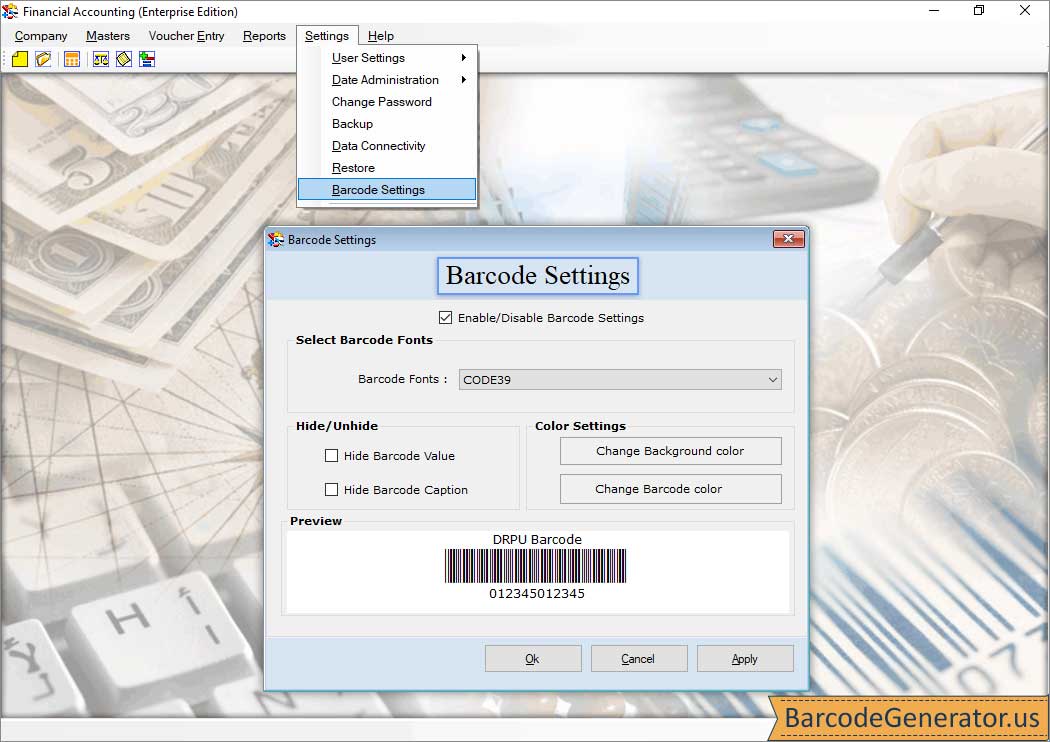 Barcode Settings Financial Accounting Software (Enterprise Edition)