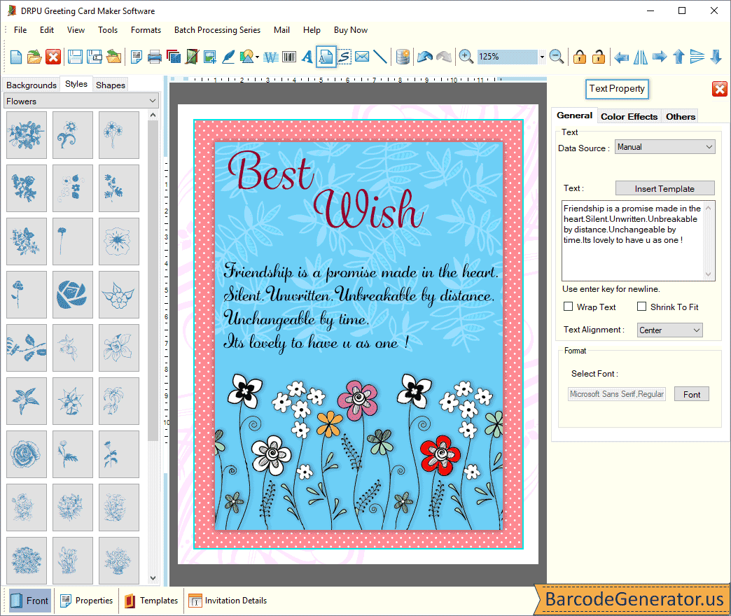 Greeting card Text Property