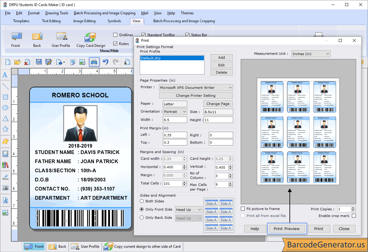 Student ID Cards Maker Software screenshots to know how to design Student ID cards