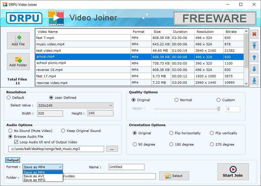 Video Joiner Settings Video Joiner Settings