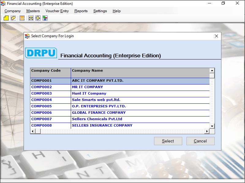 Screenshot of Business Managing Financial Program