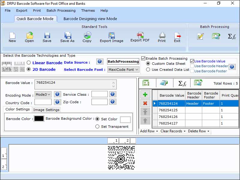 Screenshot of Postal Barcode Labeling Application