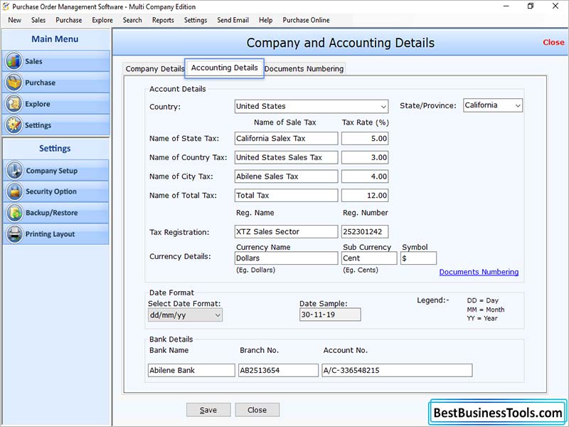 Screenshot of Windows Purchase Order Management Tool