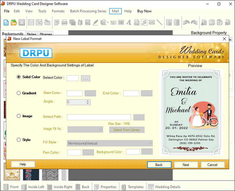 Screenshot of Wedding Card Maker Software